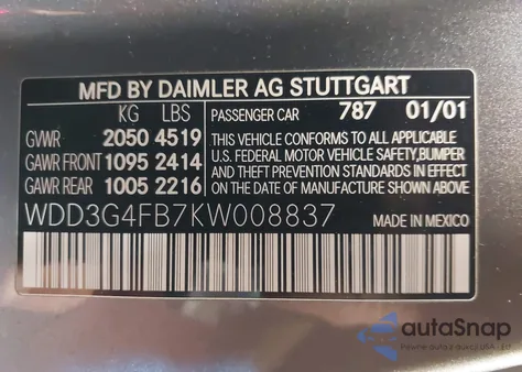 2019 Mercedes-Benz A 220 4Matic z USA, uszkodzony, nr VIN WDD3G4FB7KW008837